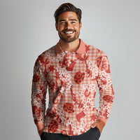 Mokihana Maile Ilima Leis Paniolo Palaka Long Sleeve Polo Shirt Hawaiian Ulaula Spirit LT9 - Polynesian Pride