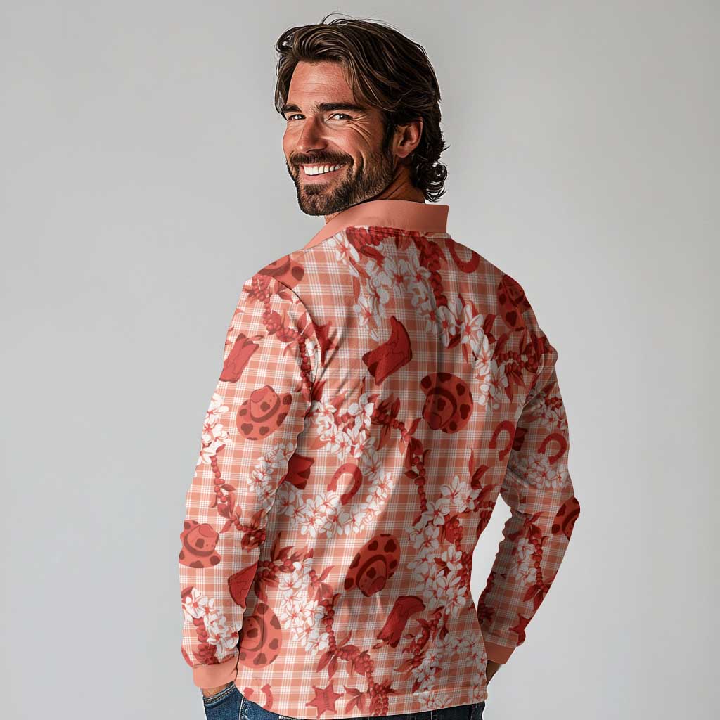 Mokihana Maile Ilima Leis Paniolo Palaka Long Sleeve Polo Shirt Hawaiian Ulaula Spirit LT9 - Polynesian Pride