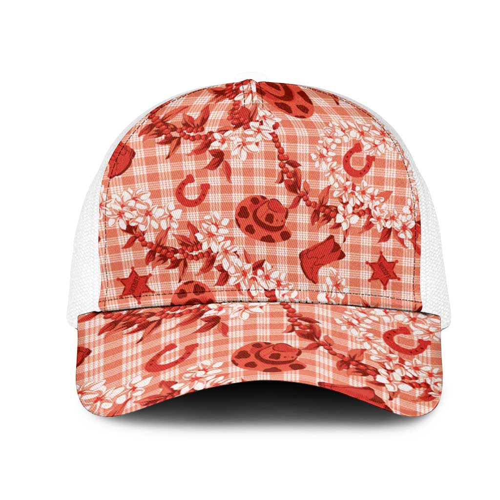 Mokihana Maile Ilima Leis Paniolo Palaka Mesh Trucker Cap Hawaiian Ulaula Spirit - Polynesian Pride