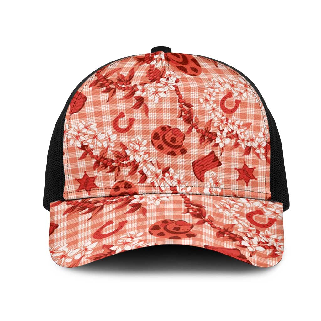 Mokihana Maile Ilima Leis Paniolo Palaka Mesh Trucker Cap Hawaiian Ulaula Spirit - Polynesian Pride