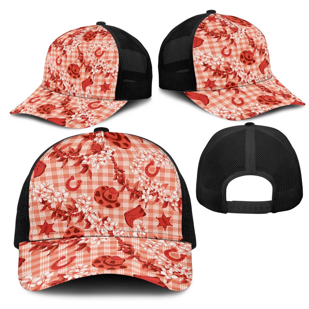 Mokihana Maile Ilima Leis Paniolo Palaka Mesh Trucker Cap Hawaiian Ulaula Spirit - Polynesian Pride