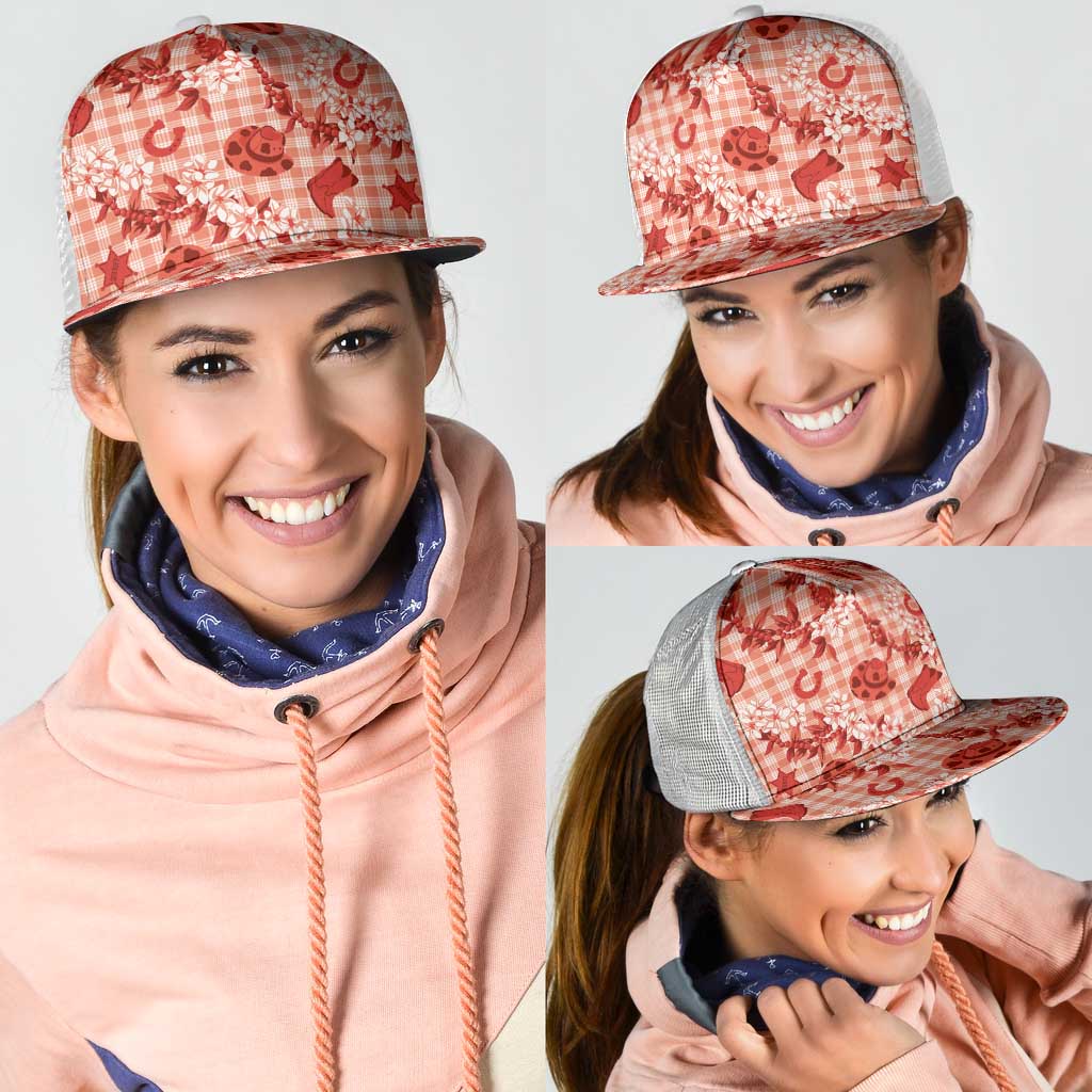 Mokihana Maile Ilima Leis Paniolo Palaka Mesh Trucker Cap Hawaiian Ulaula Spirit - Polynesian Pride