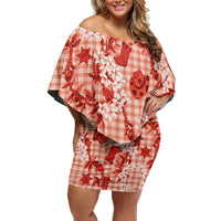 Mokihana Maile Ilima Leis Paniolo Palaka Off Shoulder Short Dress Hawaiian Ulaula Spirit LT9 Women Red - Polynesian Pride