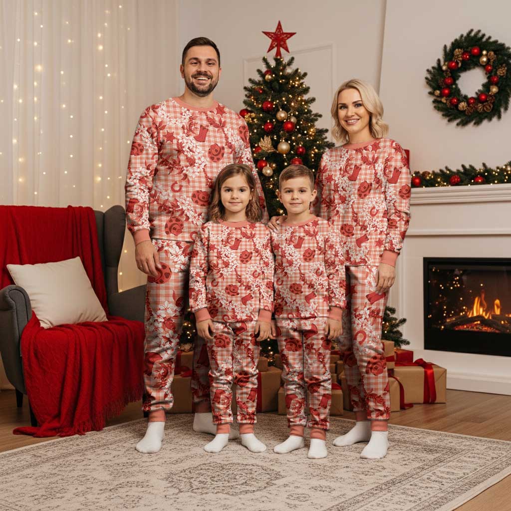 Mokihana Maile Ilima Leis Paniolo Palaka Christmas Pajama Set Hawaiian Ulaula Spirit LT9 - Polynesian Pride