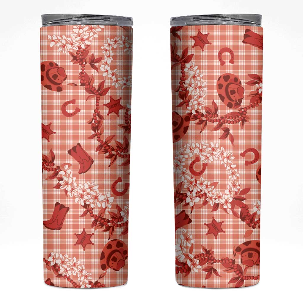 Mokihana Maile Ilima Leis Paniolo Palaka Skinny Tumbler Hawaiian Ulaula Spirit LT9 Red - Polynesian Pride