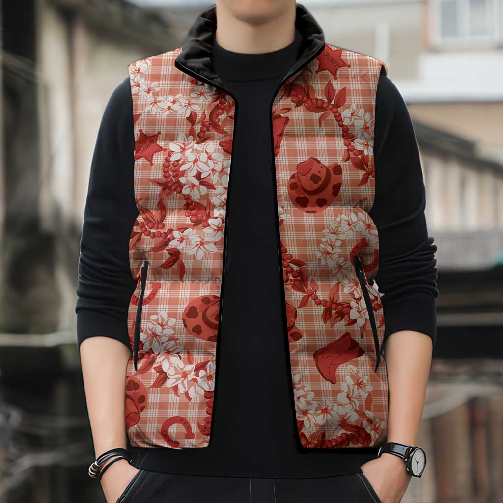 Mokihana Maile Ilima Leis Paniolo Palaka Sleeveless Puffer Jacket Hawaiian Ulaula Spirit - Polynesian Pride