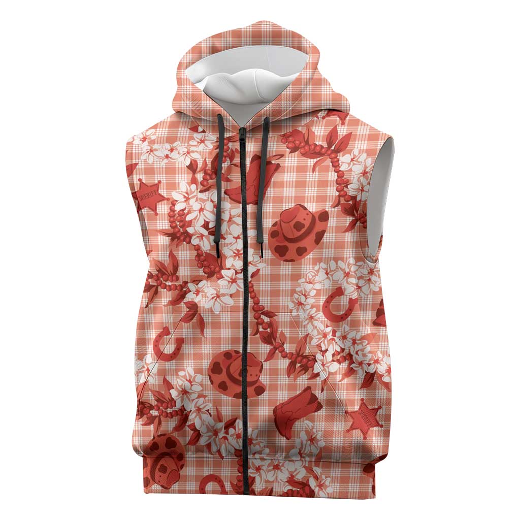 Mokihana Maile Ilima Leis Paniolo Palaka Sleeveless Zip Hoodie Hawaiian Ulaula Spirit LT9 Red - Polynesian Pride
