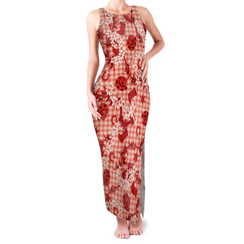 Mokihana Maile Ilima Leis Paniolo Palaka Tank Maxi Dress Hawaiian Ulaula Spirit LT9 Women Red - Polynesian Pride