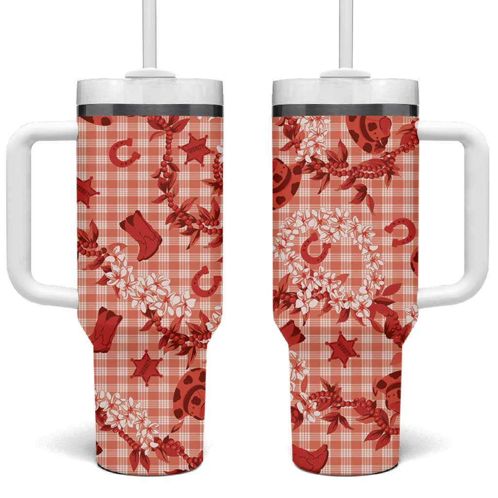 Mokihana Maile Ilima Leis Paniolo Palaka Tumbler With Handle Hawaiian Ulaula Spirit LT9 One Size: 40 oz Red - Polynesian Pride