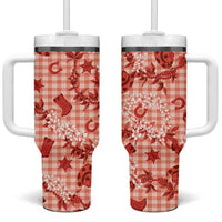 Mokihana Maile Ilima Leis Paniolo Palaka Tumbler With Handle Hawaiian Ulaula Spirit LT9 One Size: 40 oz Red - Polynesian Pride