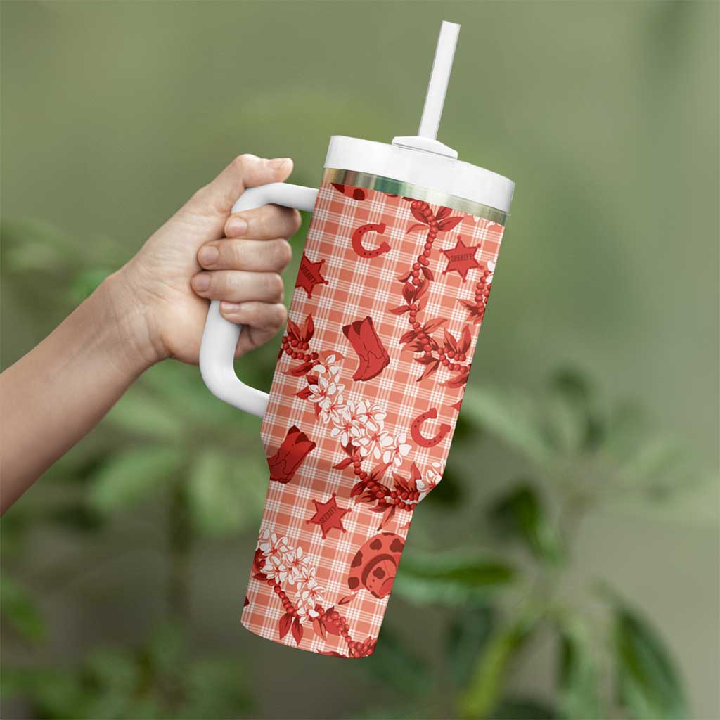 Mokihana Maile Ilima Leis Paniolo Palaka Tumbler With Handle Hawaiian Ulaula Spirit LT9 - Polynesian Pride