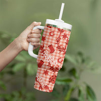 Mokihana Maile Ilima Leis Paniolo Palaka Tumbler With Handle Hawaiian Ulaula Spirit LT9 - Polynesian Pride