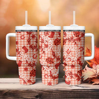 Mokihana Maile Ilima Leis Paniolo Palaka Tumbler With Handle Hawaiian Ulaula Spirit LT9 - Polynesian Pride