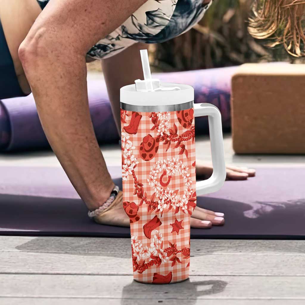 Mokihana Maile Ilima Leis Paniolo Palaka Tumbler With Handle Hawaiian Ulaula Spirit LT9 - Polynesian Pride