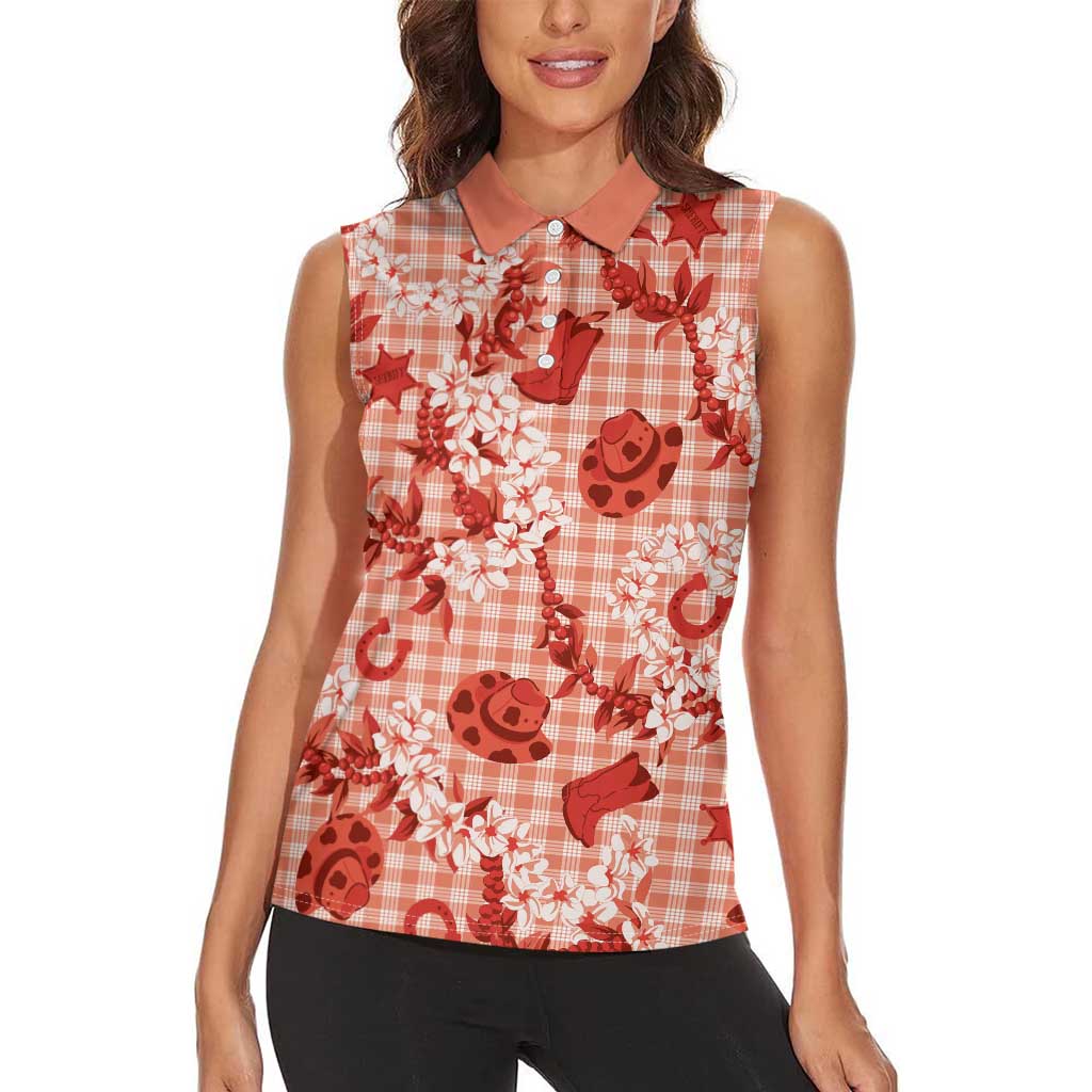 Mokihana Maile Ilima Leis Paniolo Palaka Women Sleeveless Polo Shirt Hawaiian Ulaula Spirit LT9 - Polynesian Pride