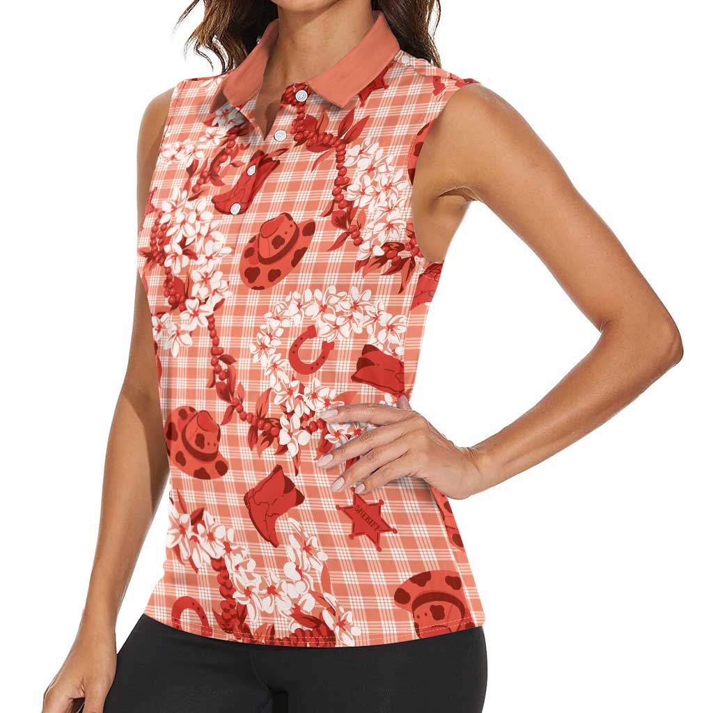 Mokihana Maile Ilima Leis Paniolo Palaka Women Sleeveless Polo Shirt Hawaiian Ulaula Spirit LT9 - Polynesian Pride