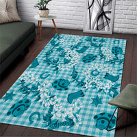 Mokihana Maile Ilima Leis Paniolo Palaka Area Rug Hawaiian Polu Opa Spirit LT9 Turquoise - Polynesian Pride