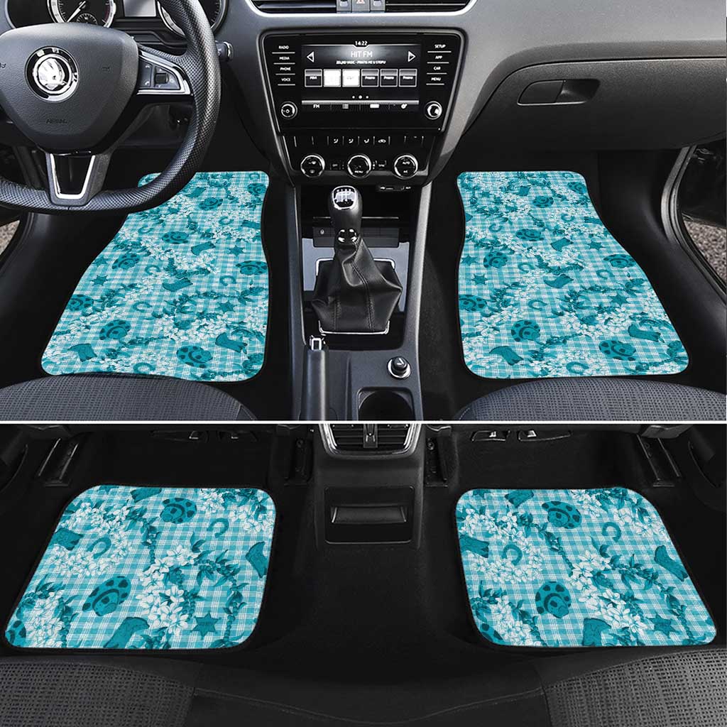 Mokihana Maile Ilima Leis Paniolo Palaka Car Mats Hawaiian Polu Opa Spirit LT9 Set 4pcs Turquoise - Polynesian Pride