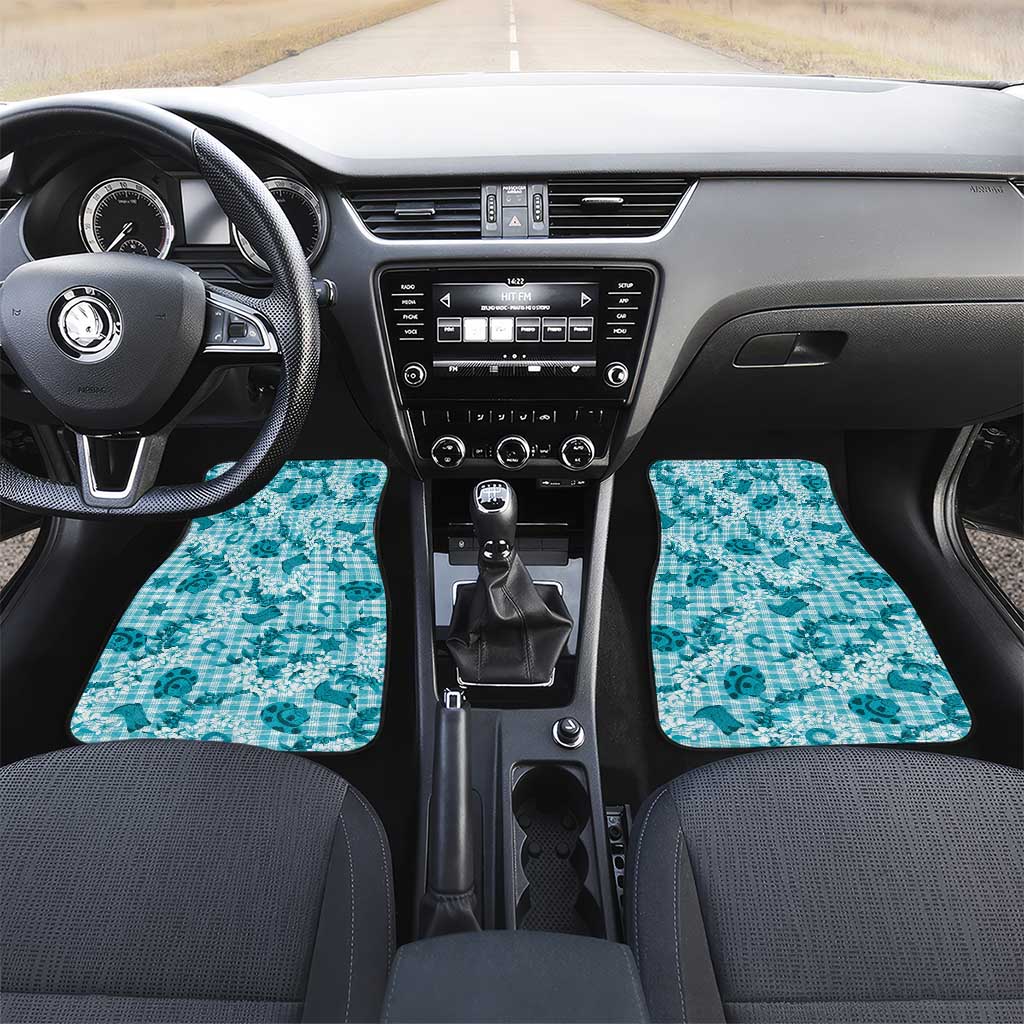 Mokihana Maile Ilima Leis Paniolo Palaka Car Mats Hawaiian Polu Opa Spirit LT9 Set 2pcs - Front Turquoise - Polynesian Pride