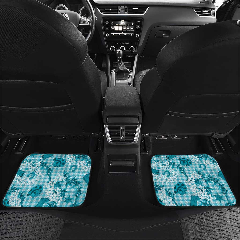 Mokihana Maile Ilima Leis Paniolo Palaka Car Mats Hawaiian Polu Opa Spirit LT9 Set 2pcs - Back Turquoise - Polynesian Pride