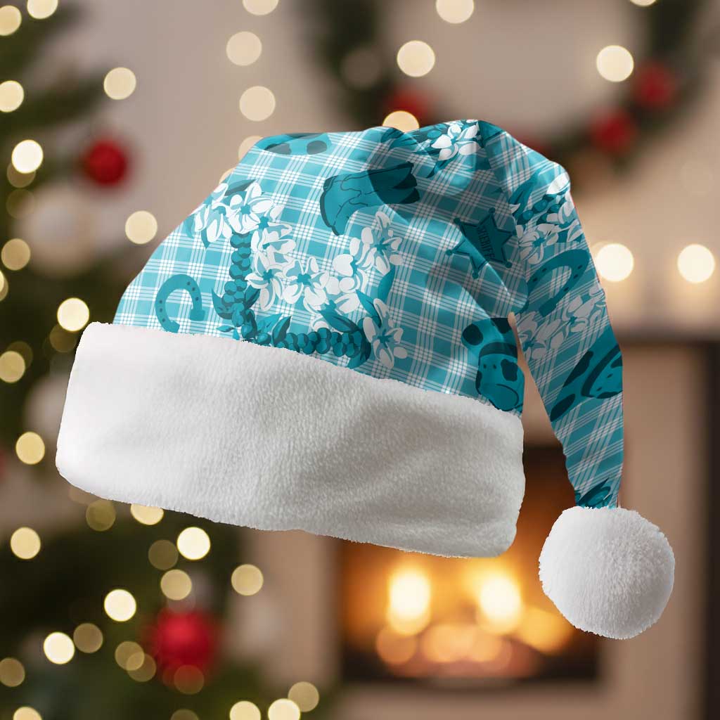 Mokihana Maile Ilima Leis Paniolo Palaka Christmas Santa Hat Hawaiian Polu Opa Spirit LT9 Without Fur Turquoise - Polynesian Pride