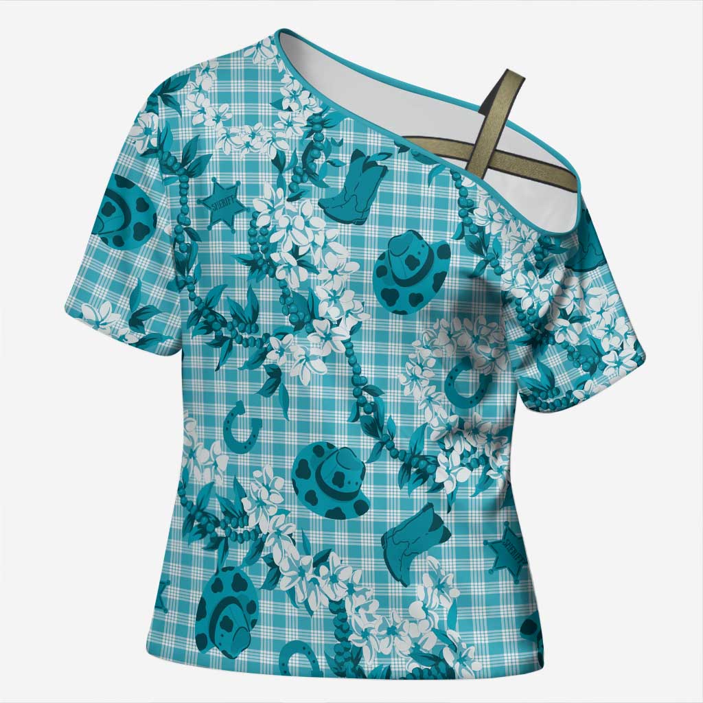 Mokihana Maile Ilima Leis Paniolo Palaka Cross Shoulder Shirt Hawaiian Polu Opa Spirit LT9 Female Turquoise - Polynesian Pride