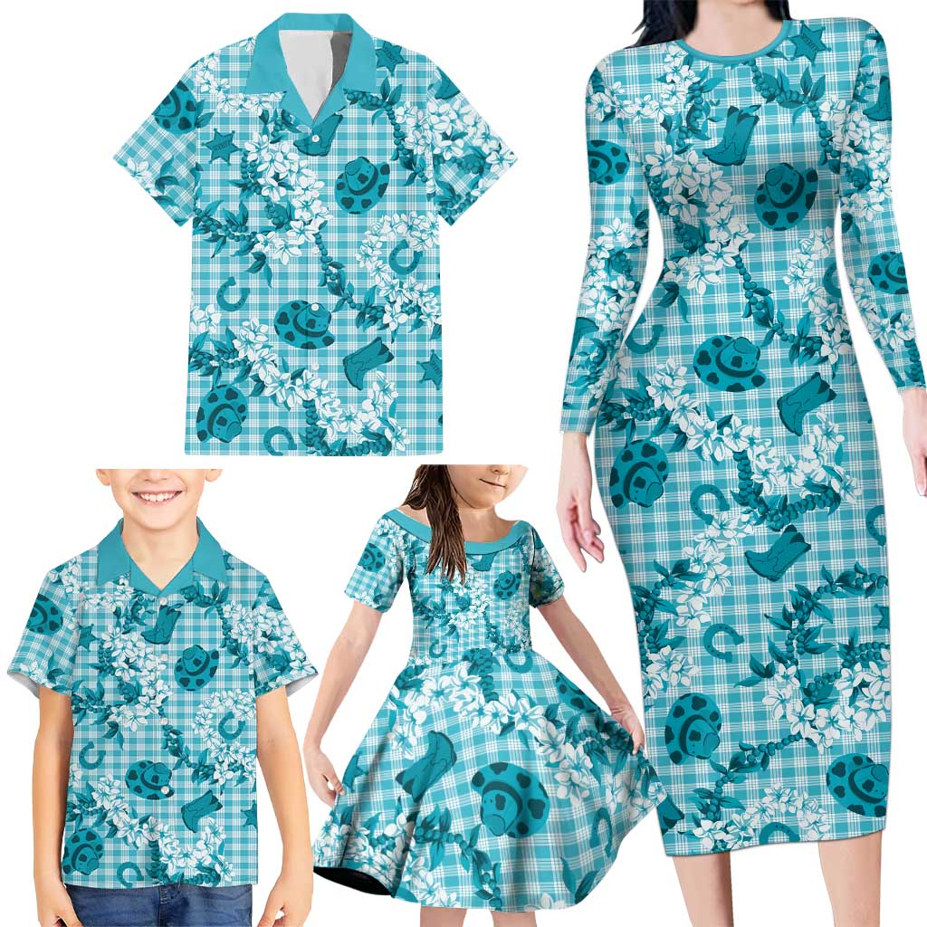Mokihana Maile Ilima Leis Paniolo Palaka Family Matching Long Sleeve Bodycon Dress and Hawaiian Shirt Hawaiian Polu Opa Spirit - Polynesian Pride