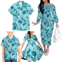 Mokihana Maile Ilima Leis Paniolo Palaka Family Matching Off The Shoulder Long Sleeve Dress and Hawaiian Shirt Hawaiian Polu Opa Spirit LT9 - Polynesian Pride