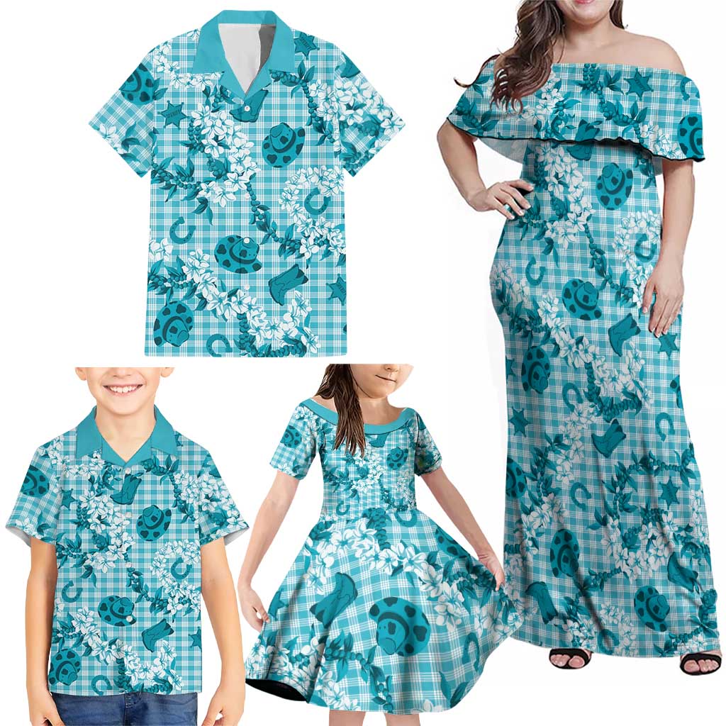 Mokihana Maile Ilima Leis Paniolo Palaka Family Matching Off Shoulder Maxi Dress and Hawaiian Shirt Hawaiian Polu Opa Spirit LT9 - Polynesian Pride