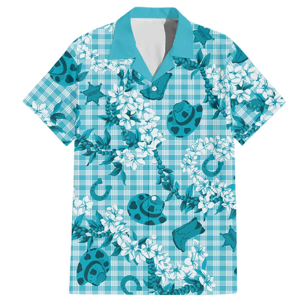 Mokihana Maile Ilima Leis Paniolo Palaka Family Matching Off Shoulder Maxi Dress and Hawaiian Shirt Hawaiian Polu Opa Spirit LT9 Dad's Shirt - Short Sleeve Turquoise - Polynesian Pride