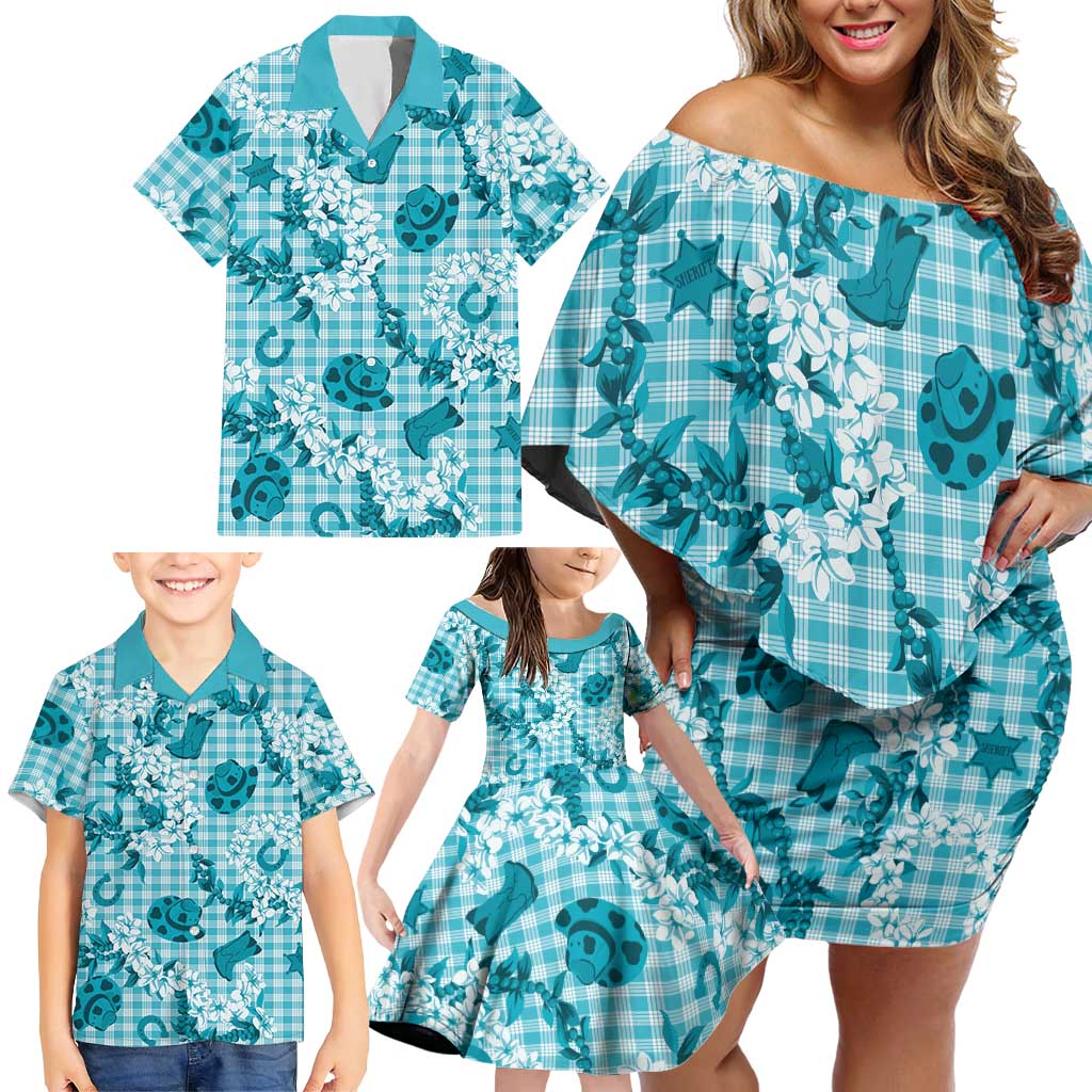 Mokihana Maile Ilima Leis Paniolo Palaka Family Matching Off Shoulder Short Dress and Hawaiian Shirt Hawaiian Polu Opa Spirit LT9 - Polynesian Pride