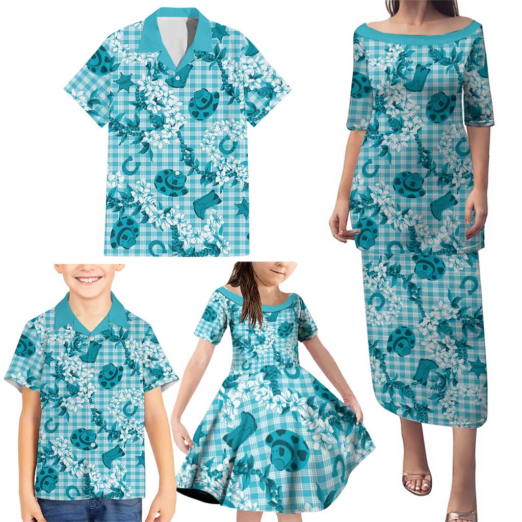 Mokihana Maile Ilima Leis Paniolo Palaka Family Matching Puletasi and Hawaiian Shirt Hawaiian Polu Opa Spirit - Polynesian Pride