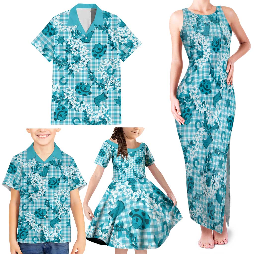 Mokihana Maile Ilima Leis Paniolo Palaka Family Matching Tank Maxi Dress and Hawaiian Shirt Hawaiian Polu Opa Spirit - Polynesian Pride