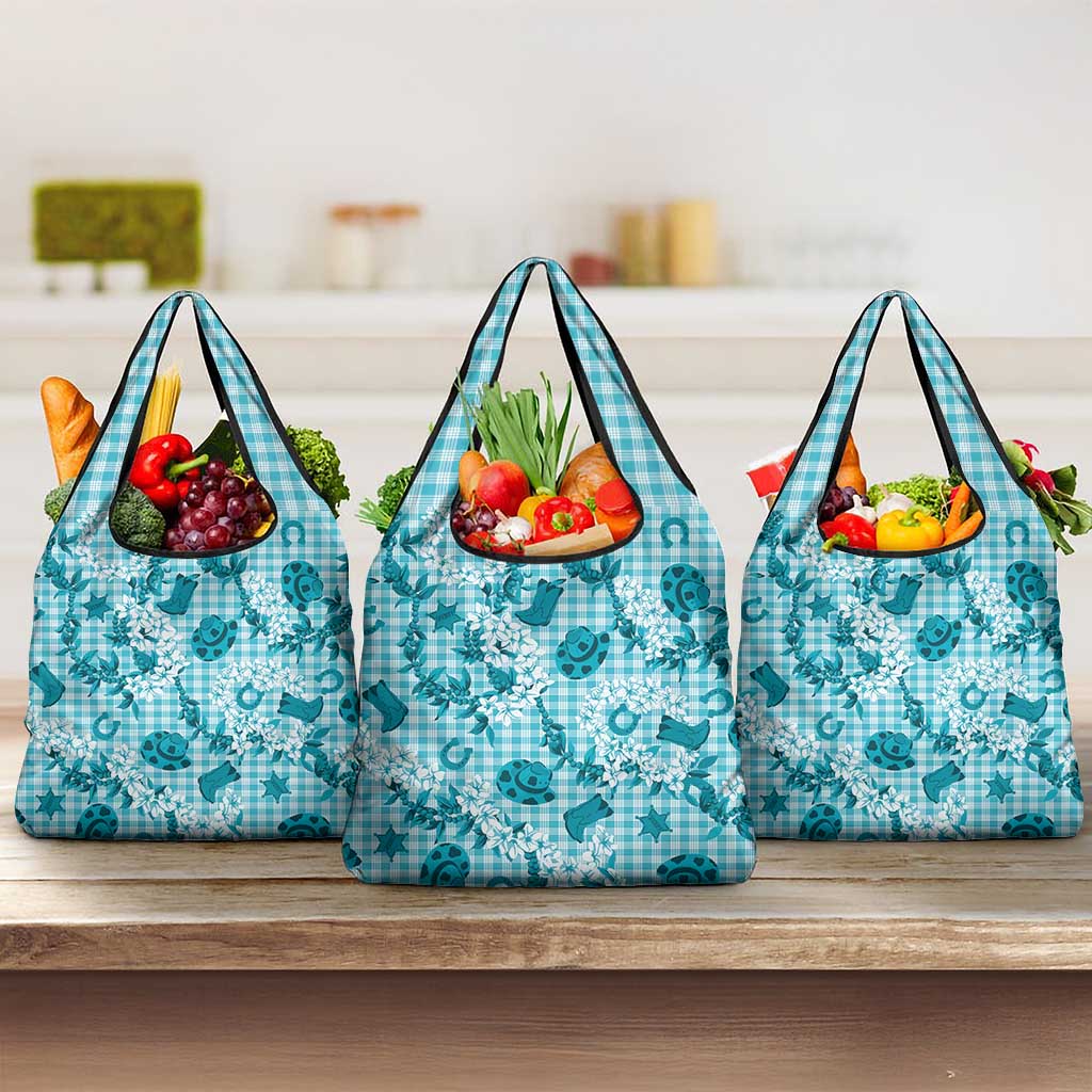 Mokihana Maile Ilima Leis Paniolo Palaka Grocery Bag Hawaiian Polu Opa Spirit LT9 3-pack One Size Turquoise - Polynesian Pride