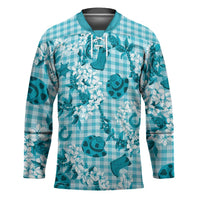 Mokihana Maile Ilima Leis Paniolo Palaka Hockey Jersey Hawaiian Polu Opa Spirit LT9 Unisex Turquoise - Polynesian Pride