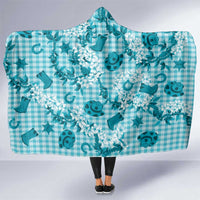 Mokihana Maile Ilima Leis Paniolo Palaka Hooded Blanket Hawaiian Polu Opa Spirit LT9 One Size Turquoise - Polynesian Pride