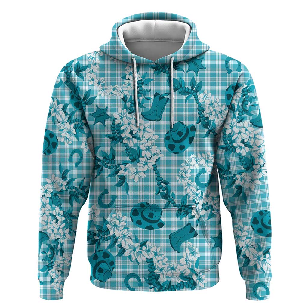 Mokihana Maile Ilima Leis Paniolo Palaka Hoodie Hawaiian Polu Opa Spirit LT9 Pullover Hoodie Turquoise - Polynesian Pride
