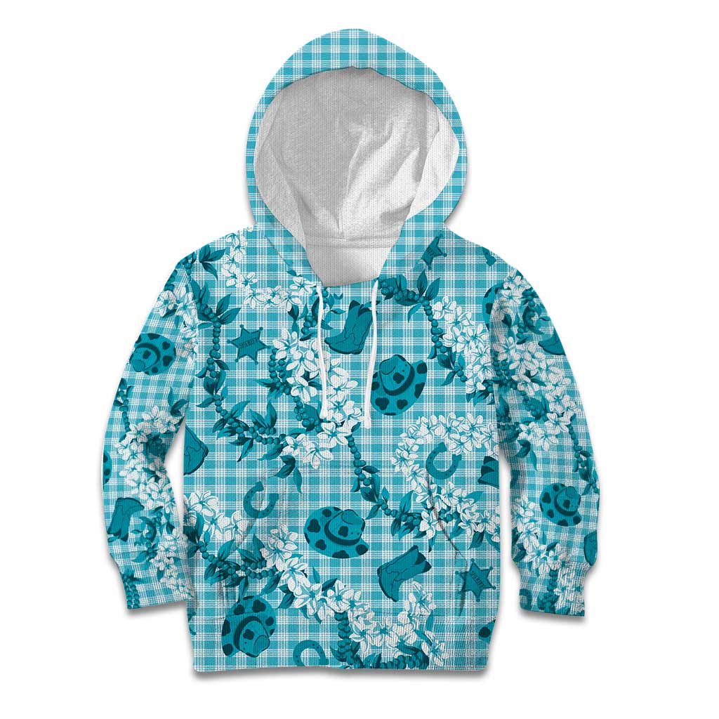 Mokihana Maile Ilima Leis Paniolo Palaka Kid Hoodie Hawaiian Polu Opa Spirit LT9 Hoodie Turquoise - Polynesian Pride