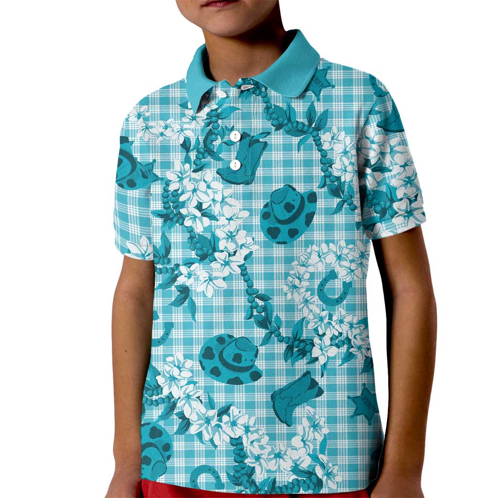 Mokihana Maile Ilima Leis Paniolo Palaka Kid Polo Shirt Hawaiian Polu Opa Spirit LT9 Kid Turquoise - Polynesian Pride