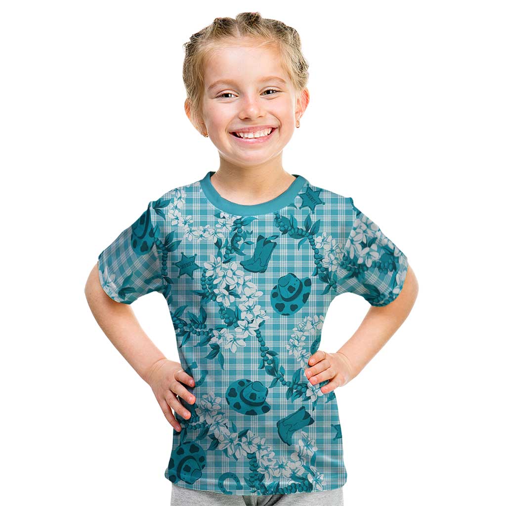 Mokihana Maile Ilima Leis Paniolo Palaka Kid T Shirt Hawaiian Polu Opa Spirit LT9 Turquoise - Polynesian Pride
