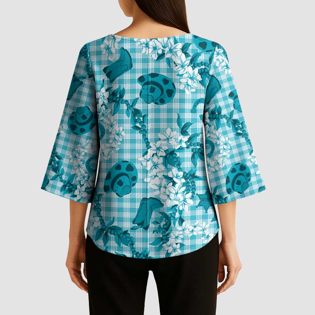 Mokihana Maile Ilima Leis Paniolo Palaka Kimono Sleeve Blouse Hawaiian Polu Opa Spirit LT9 - Polynesian Pride