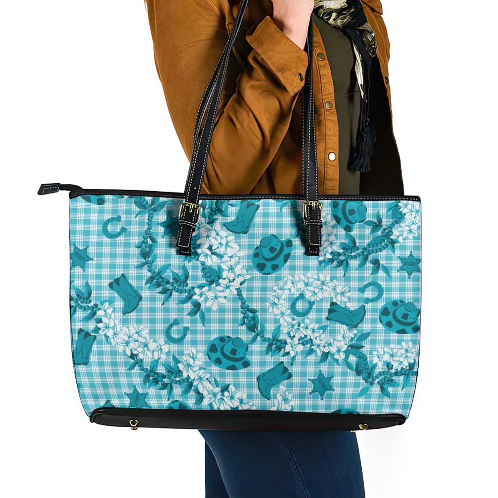 Mokihana Maile Ilima Leis Paniolo Palaka Leather Tote Bag Hawaiian Polu Opa Spirit LT9 - Polynesian Pride