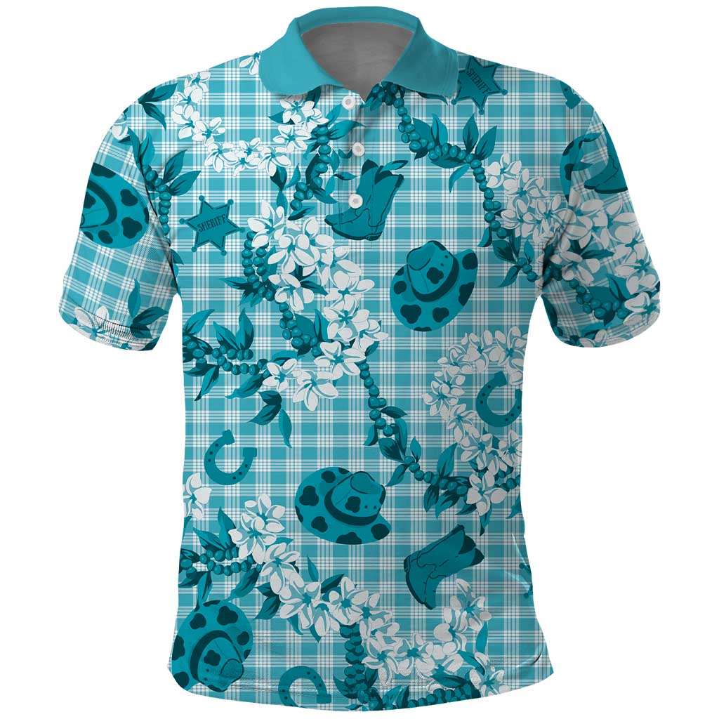 Mokihana Maile Ilima Leis Paniolo Palaka Polo Shirt Hawaiian Polu Opa Spirit LT9 Turquoise - Polynesian Pride