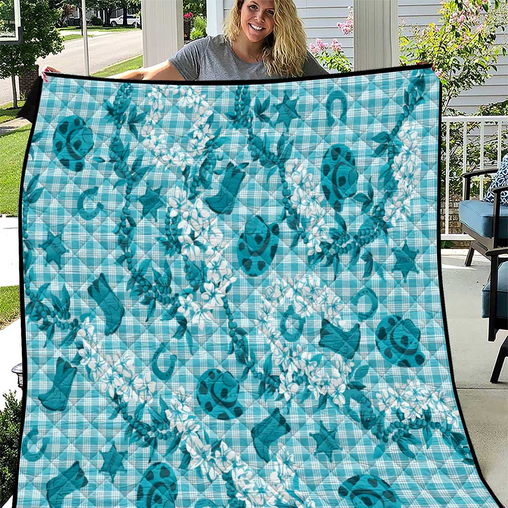 Mokihana Maile Ilima Leis Paniolo Palaka Quilt Hawaiian Polu Opa Spirit LT9 Turquoise - Polynesian Pride