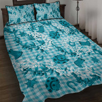 Mokihana Maile Ilima Leis Paniolo Palaka Quilt Bed Set Hawaiian Polu Opa Spirit LT9 Turquoise - Polynesian Pride