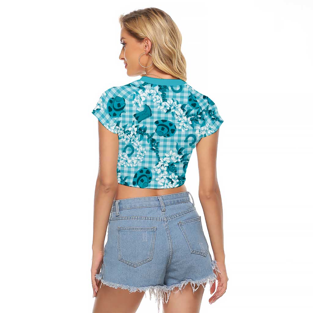 Mokihana Maile Ilima Leis Paniolo Palaka Raglan Cropped T Shirt Hawaiian Polu Opa Spirit LT9 - Polynesian Pride
