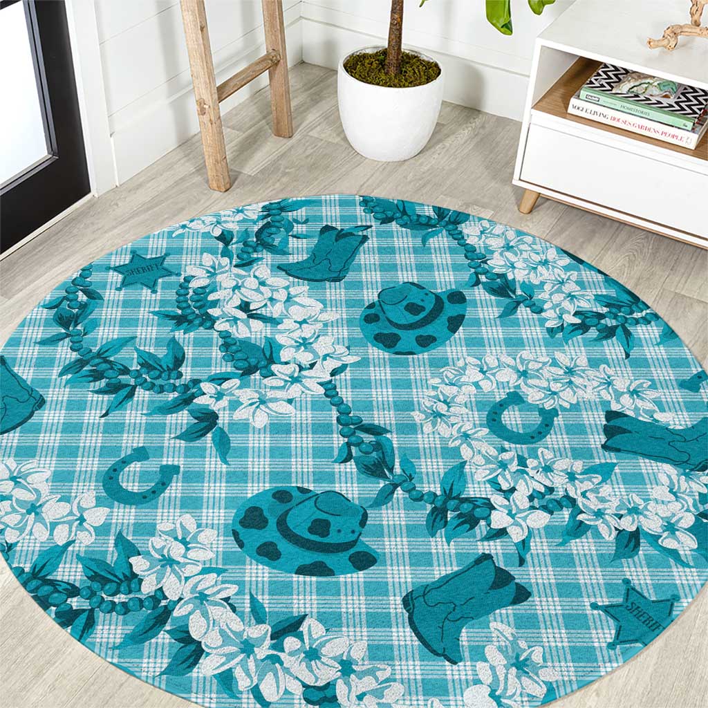 Mokihana Maile Ilima Leis Paniolo Palaka Round Carpet Hawaiian Polu Opa Spirit LT9 Turquoise - Polynesian Pride