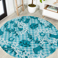 Mokihana Maile Ilima Leis Paniolo Palaka Round Carpet Hawaiian Polu Opa Spirit LT9 Turquoise - Polynesian Pride