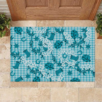 Mokihana Maile Ilima Leis Paniolo Palaka Rubber Doormat Hawaiian Polu Opa Spirit LT9 Turquoise - Polynesian Pride