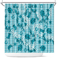 Mokihana Maile Ilima Leis Paniolo Palaka Shower Curtain Hawaiian Polu Opa Spirit LT9 Turquoise - Polynesian Pride